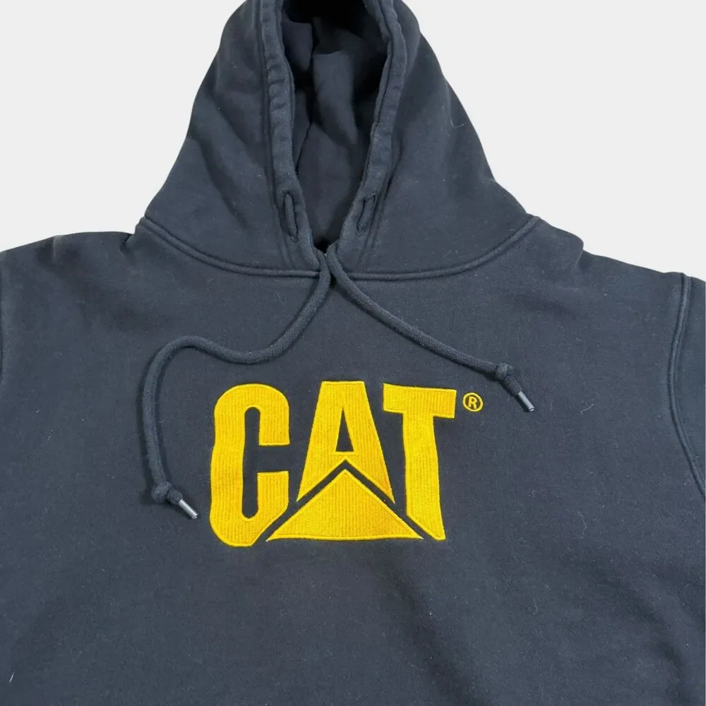 Caterpillar CAT Hoodie Men XL Black Yellow Embroidered Logo Workwear Sweatshirt - Picture 9 of 11